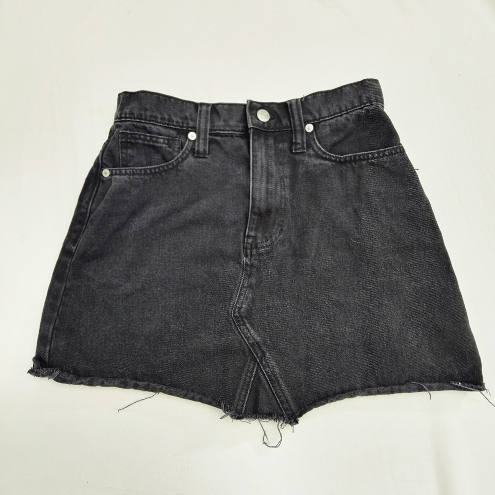 Madewell Black Denim Jean Skirt Size 24 Raw Hem